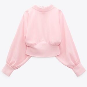Zara Pink Boxy Crop Blouse with Mandarin Collar